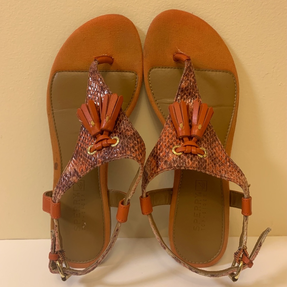 ☀︎ Sperry’s Orange Snakeskin Sandals